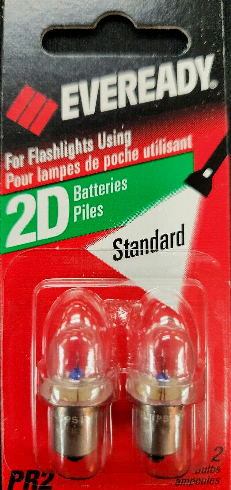 QTY 1 EVEREADY 2/PK PR2BP-2 BULB 09823 FOR FLASHLIGHTS USING 2D BATTERIES