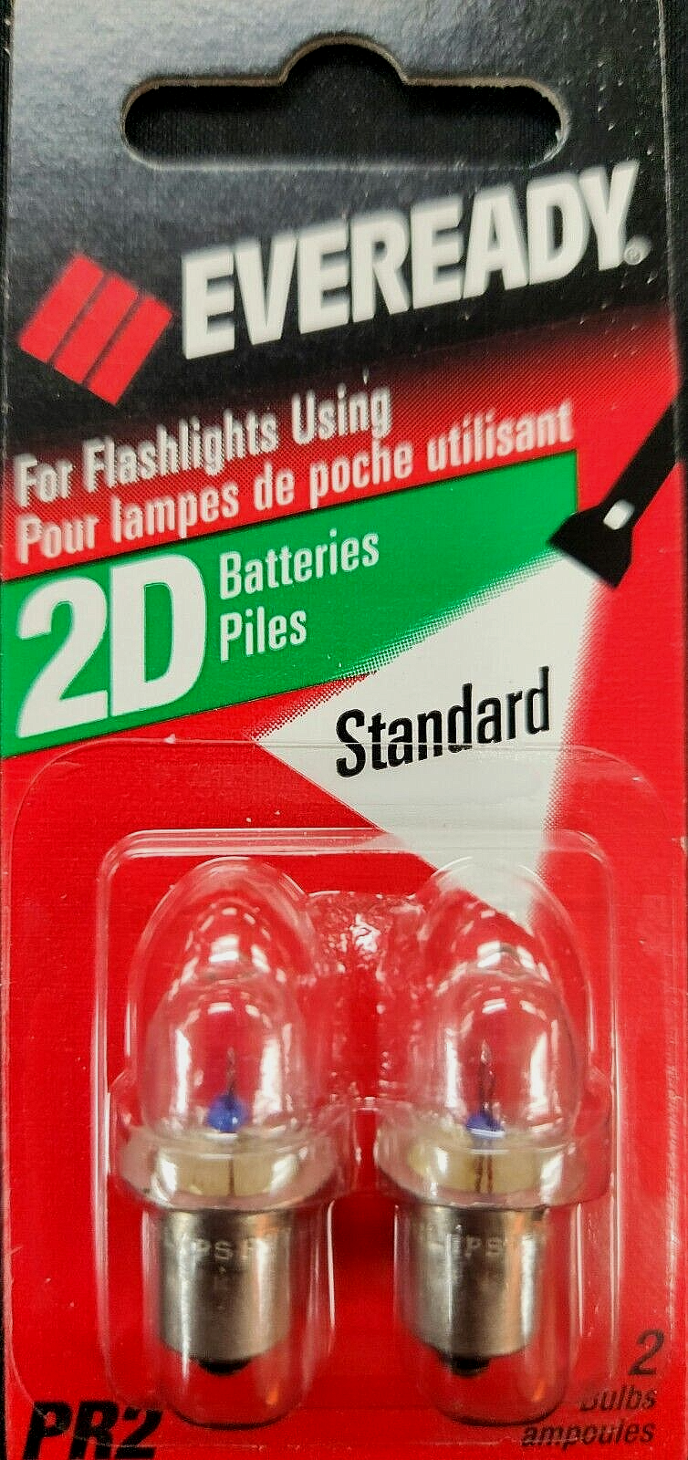 QTY 1 EVEREADY 2/PK PR2BP-2 BULB 09823 FOR FLASHLIGHTS USING 2D BATTERIES