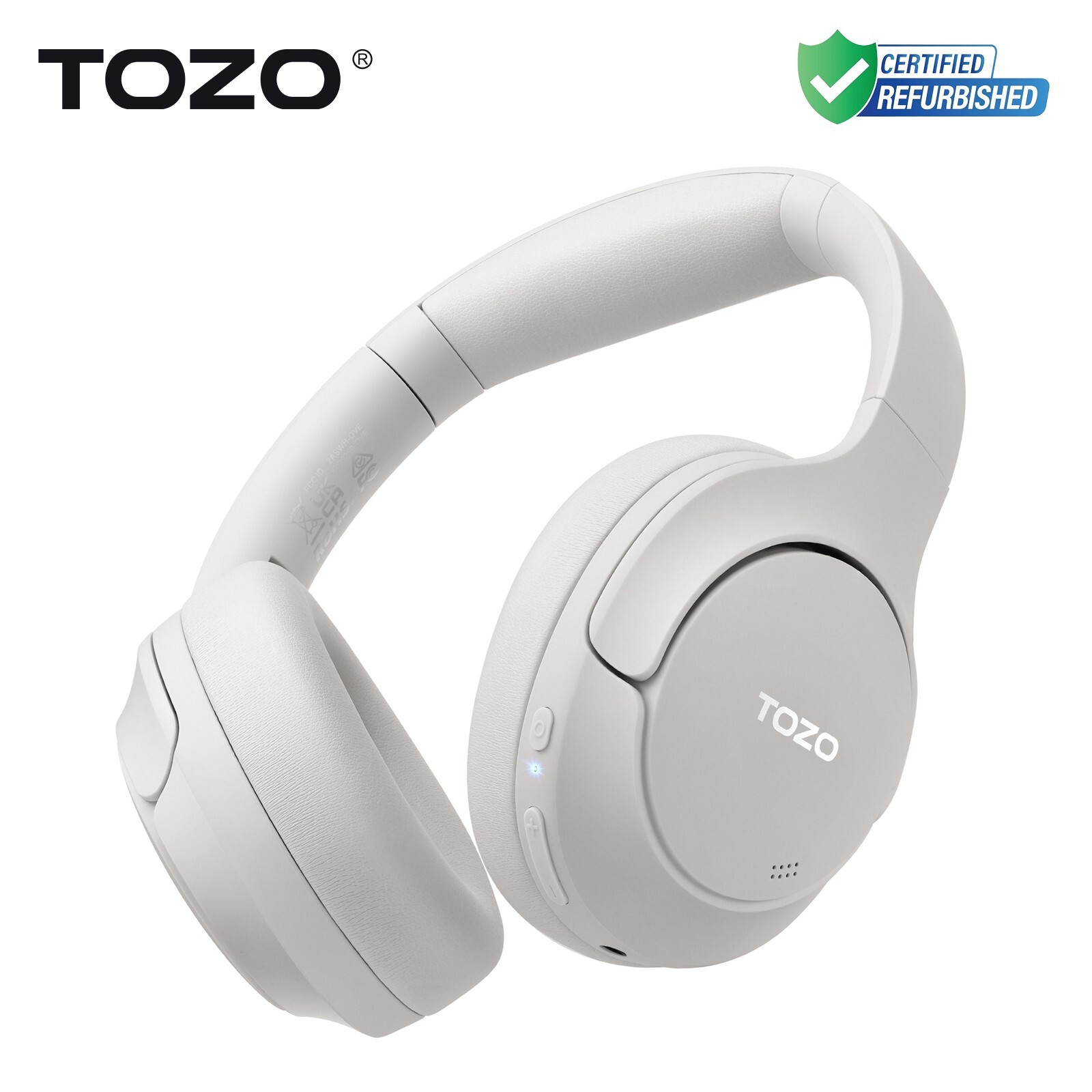 TOZO HT2 Over Ear Headphones Hybrid Active Noise Cancelling, White | Refurb
