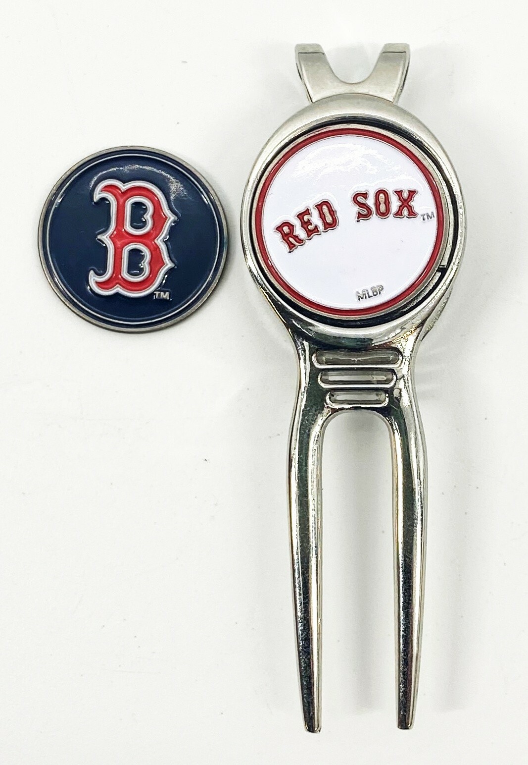 Baseball MLB Golf Divot Repair Tool Silver BeltClip Ballmark Boston Red Sox