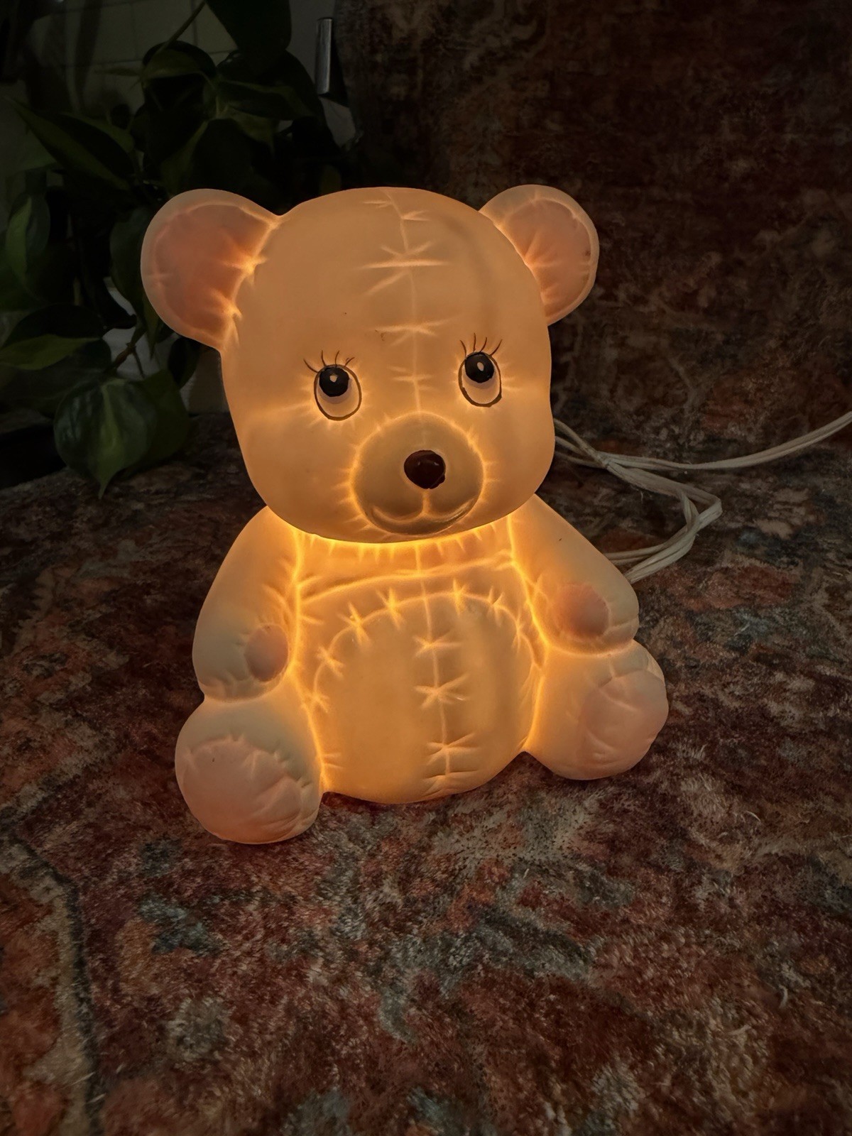 Vintage Enesco Teddy Bear Nursery Lamp Night Light | 1980s Baby Room Decor