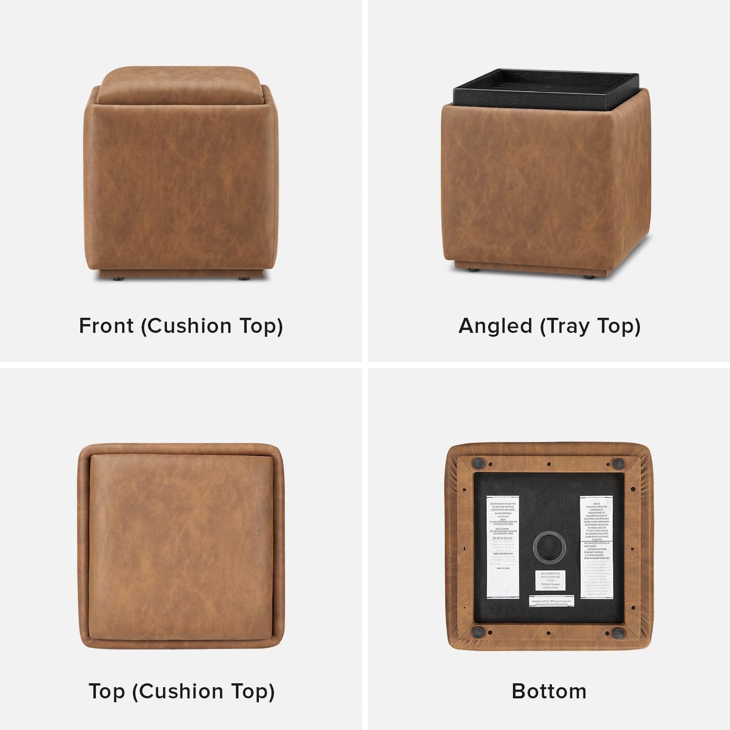 Levi Storage Ottoman with Reversible Tray, Modern Square Chest Coffee Table, ...