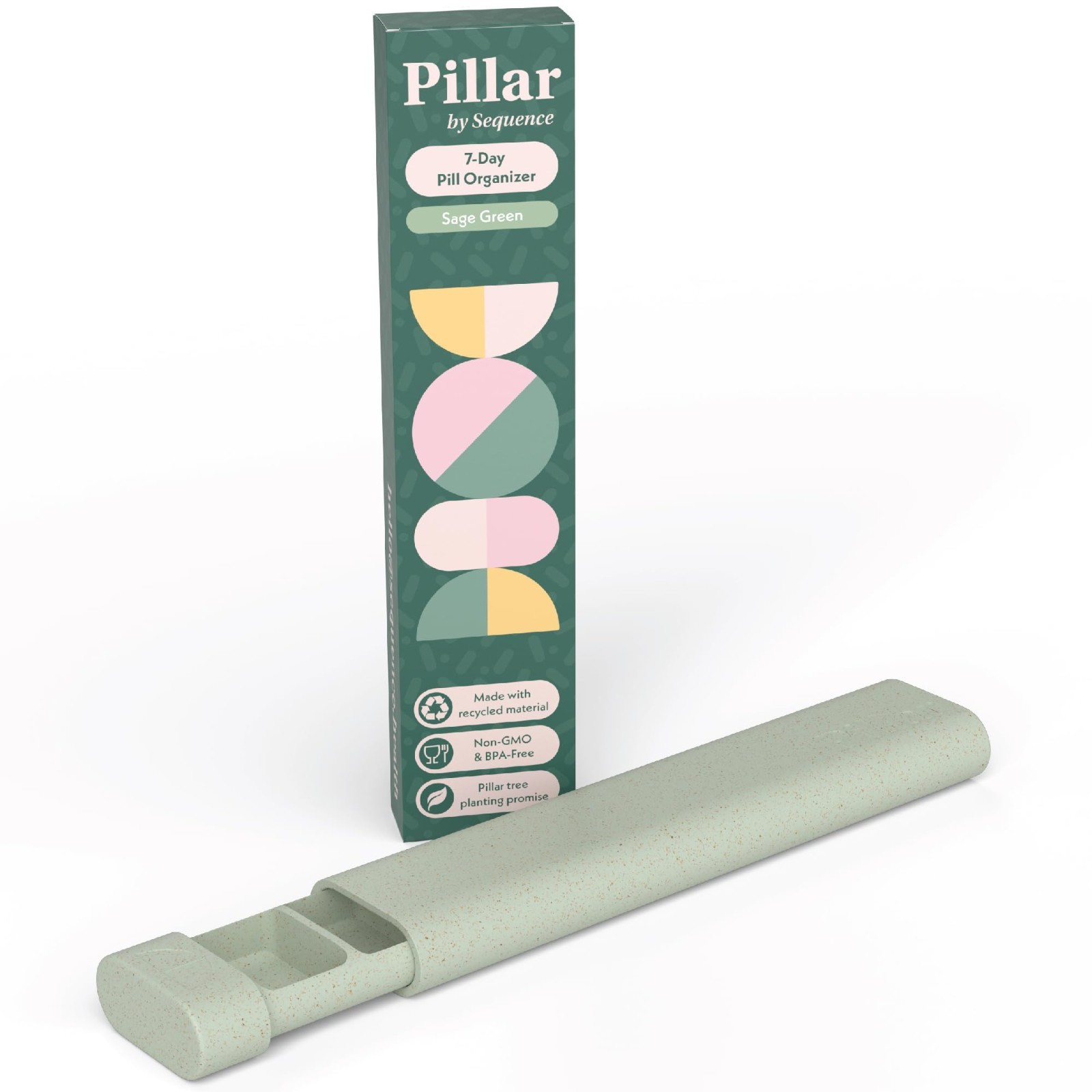 Pillar - 7 Day Pill Box Organizer | Bpa-Free Wheat Straw Pill Organizer | Bea...