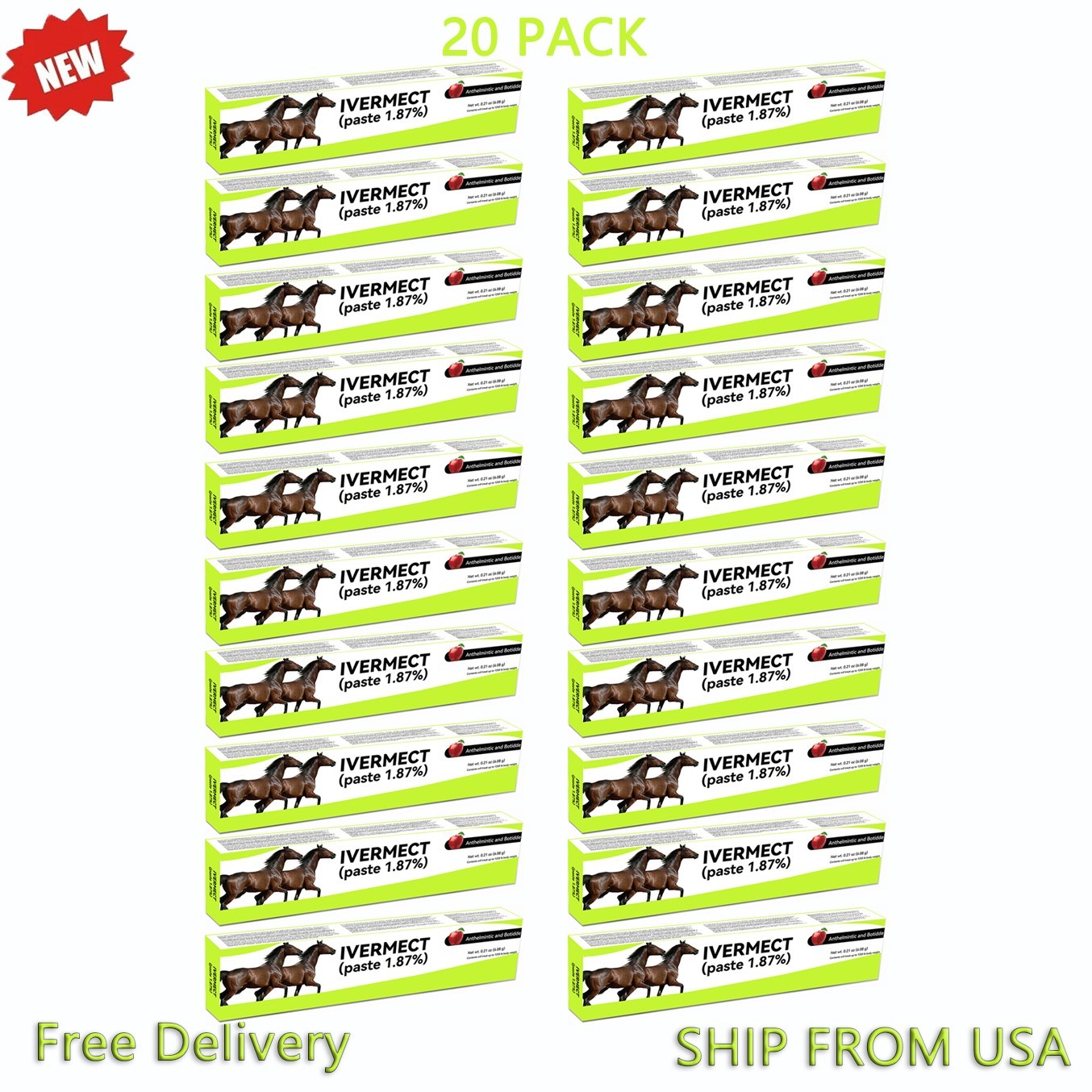20 Tubes Pro Barn Supply | Horse Dewormer Paste, Apple Flavor1/2028
