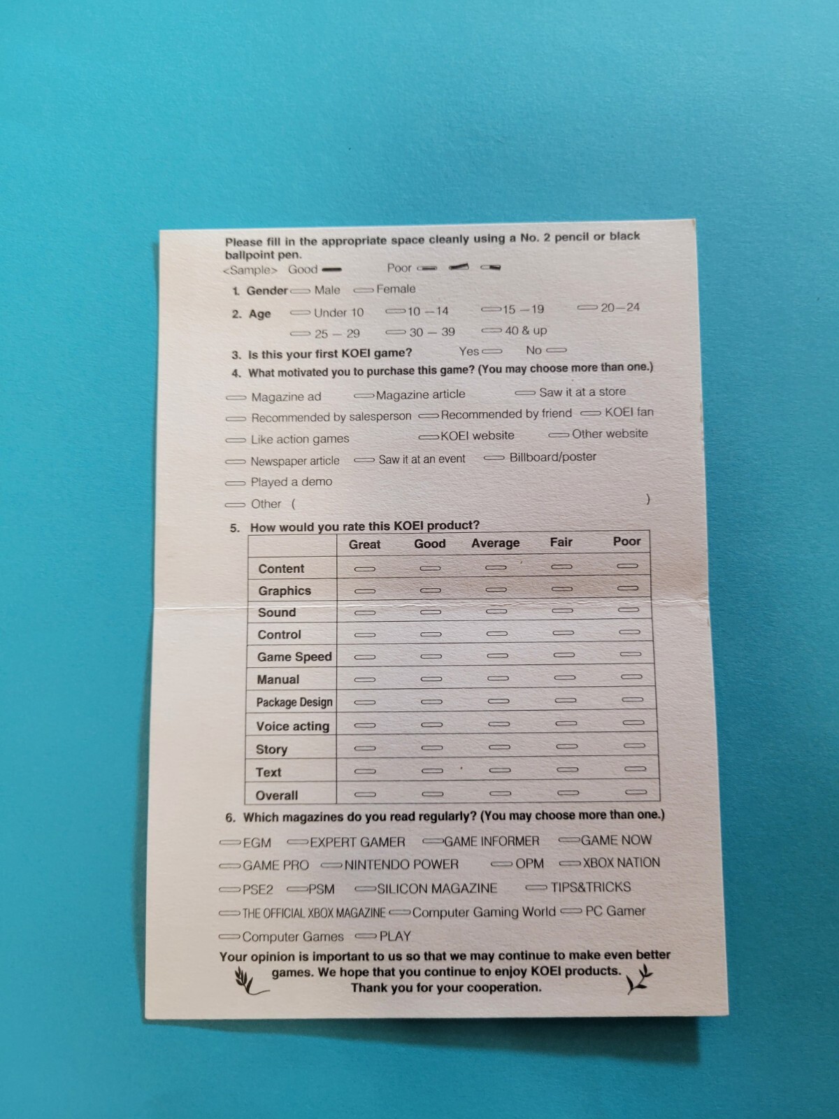 Koei Registration Card