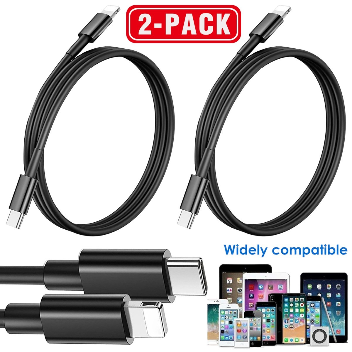 2x Fast Charging Cord USB-C Charger Cable For iPad 9 8 7 6 5 Mini 5 4 3 Air 3 2