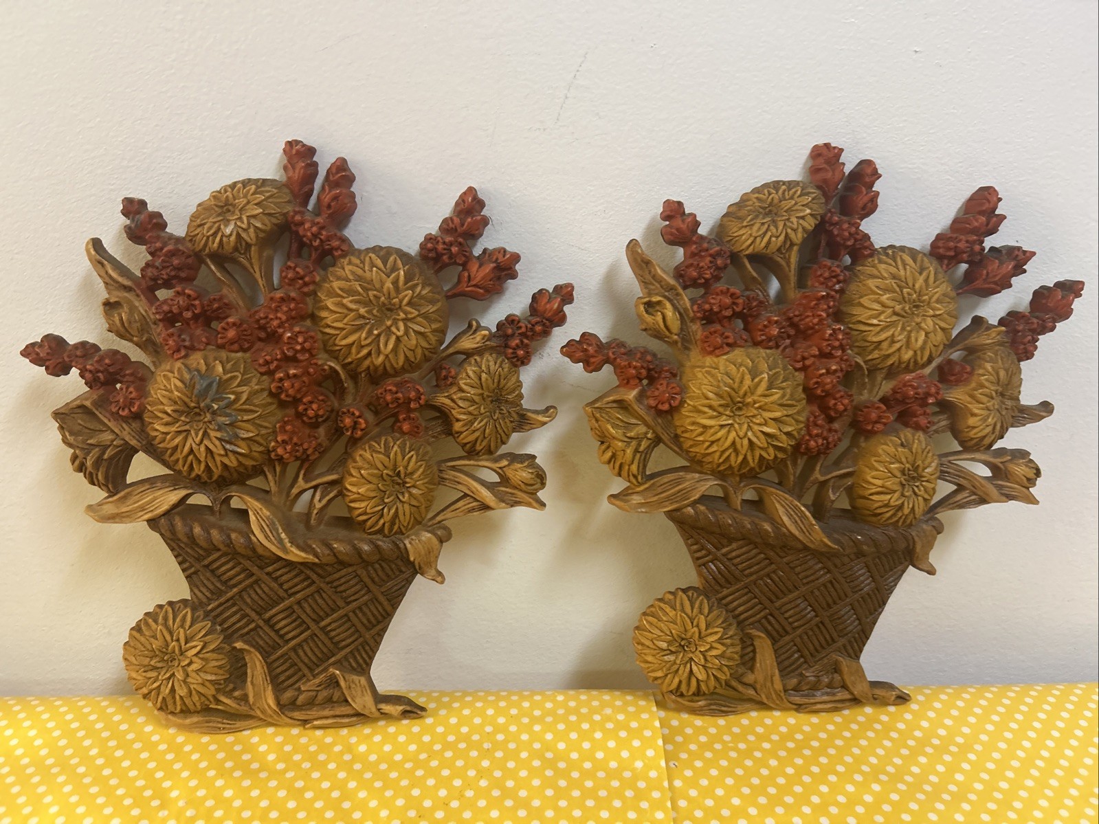 Vintage Homco Burwood Fall Flower Baskets Wall Decor Plaques Dahlias 1977 Lot 2