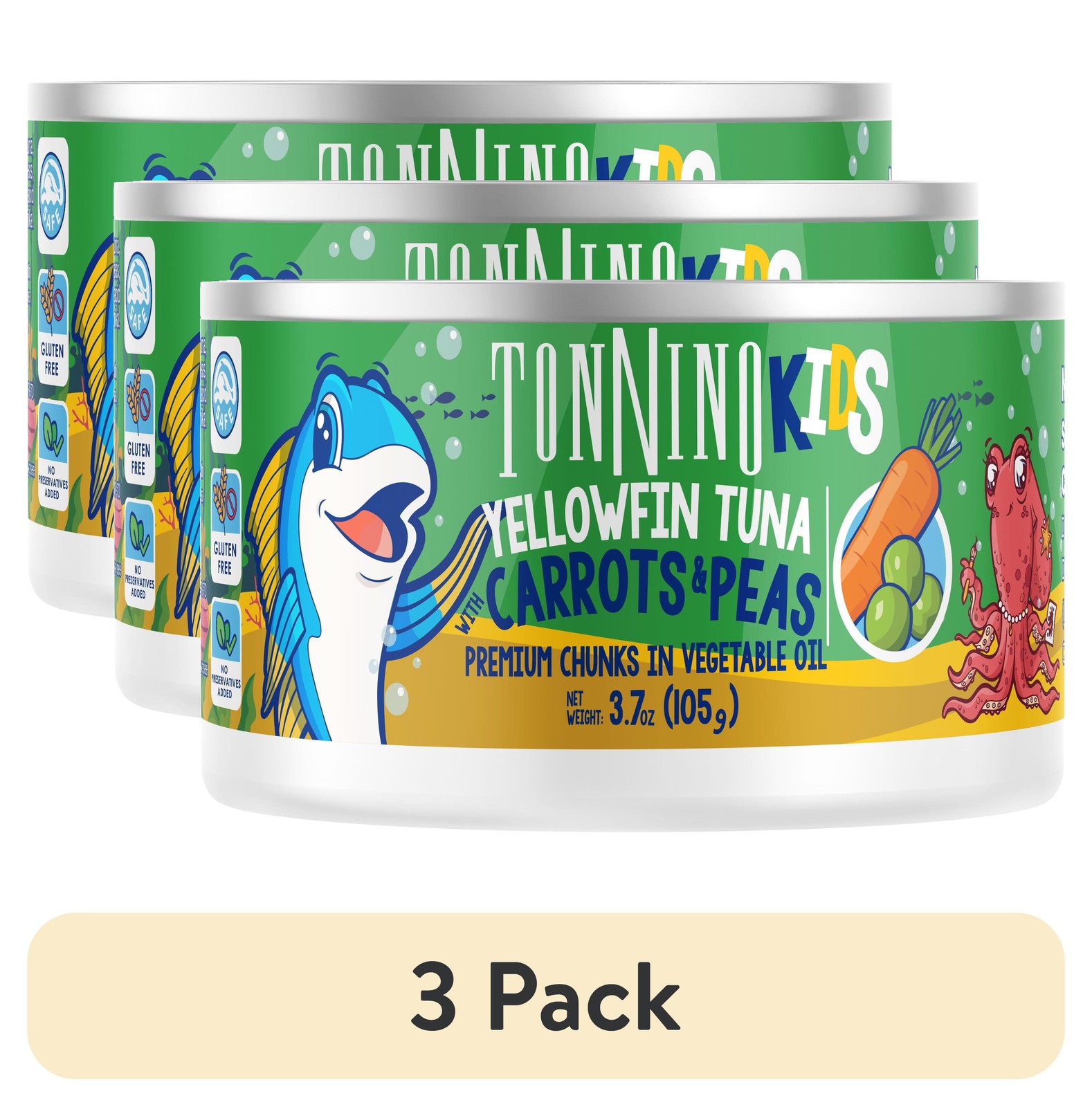 (3 pack) Premium Yellowfin Tuna chunks with carrots and peas in vegetable oil