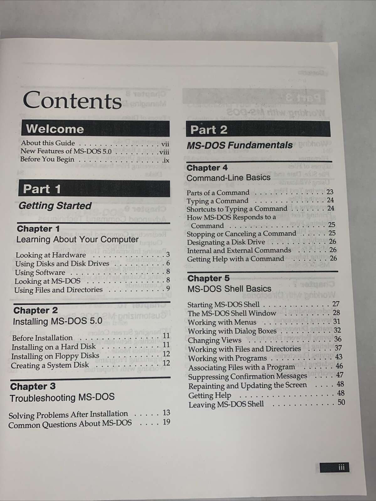 Microsoft MS-DOS Version 5.0 Getting Started User's Guide Reference VTG 1991 MIC