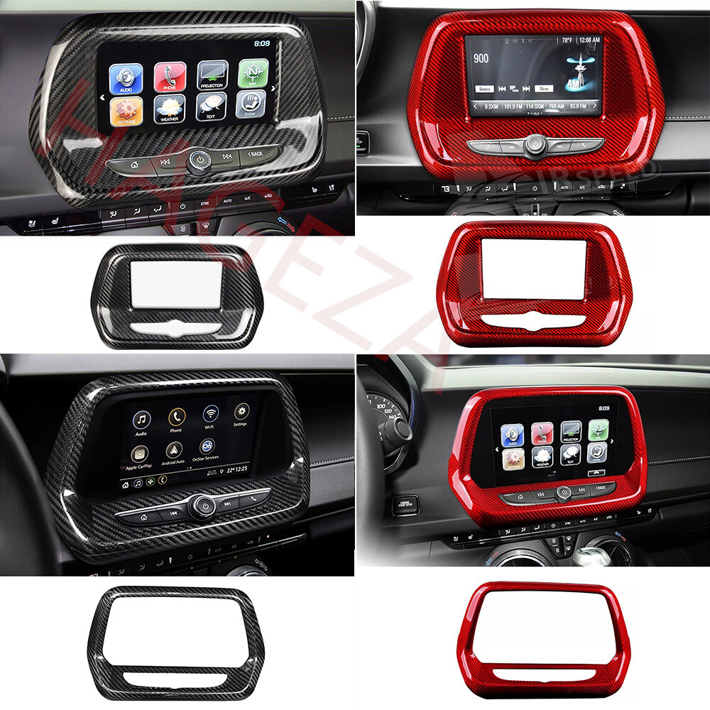 Real Carbon Fiber Central GPS Navigation Panel Trim For Chevrolet Camaro 2016-23