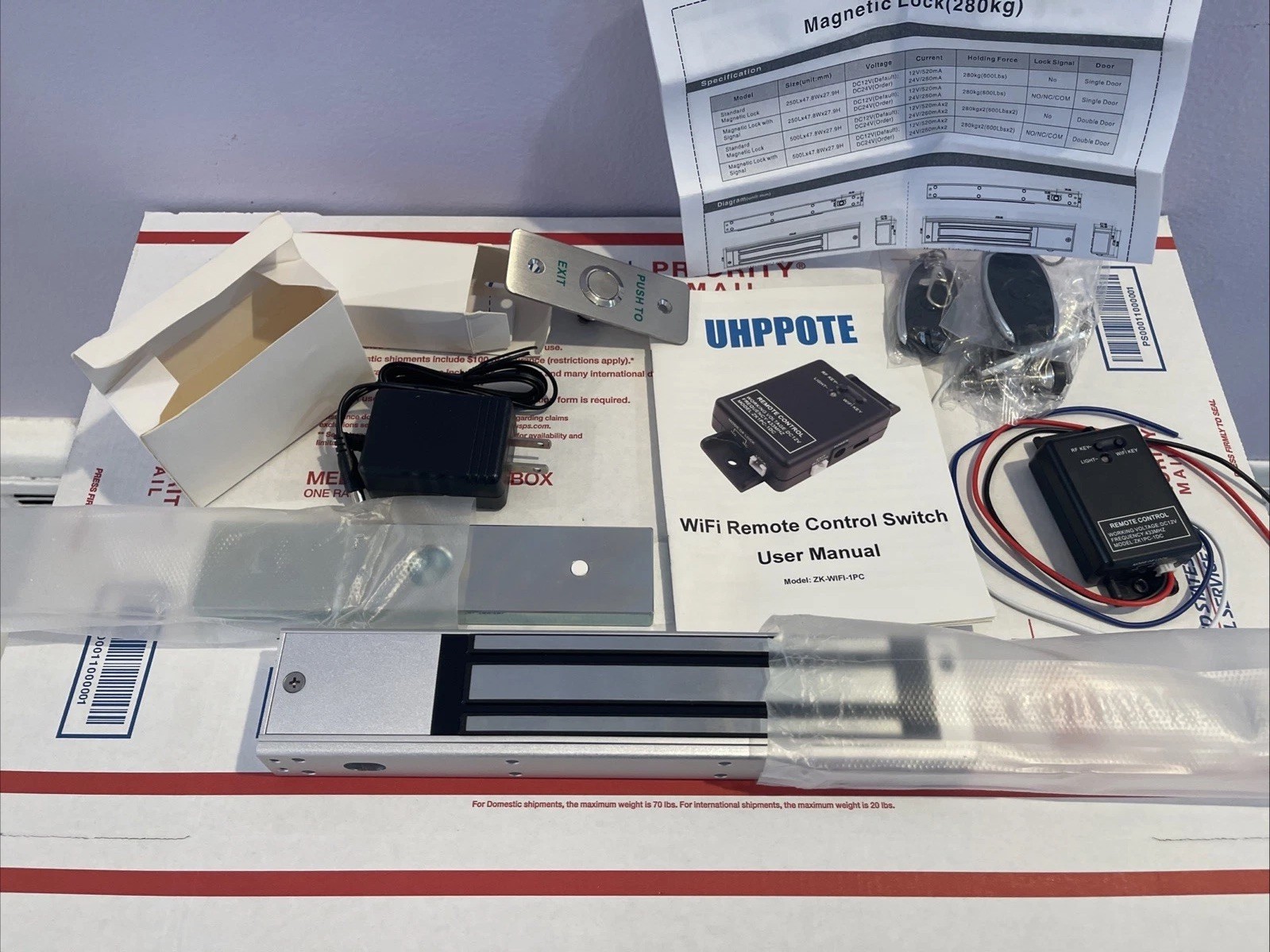 UHPPOTE Remote Door Access Control System 600Lbs Electromagnetic Lock Kit w/Z&L