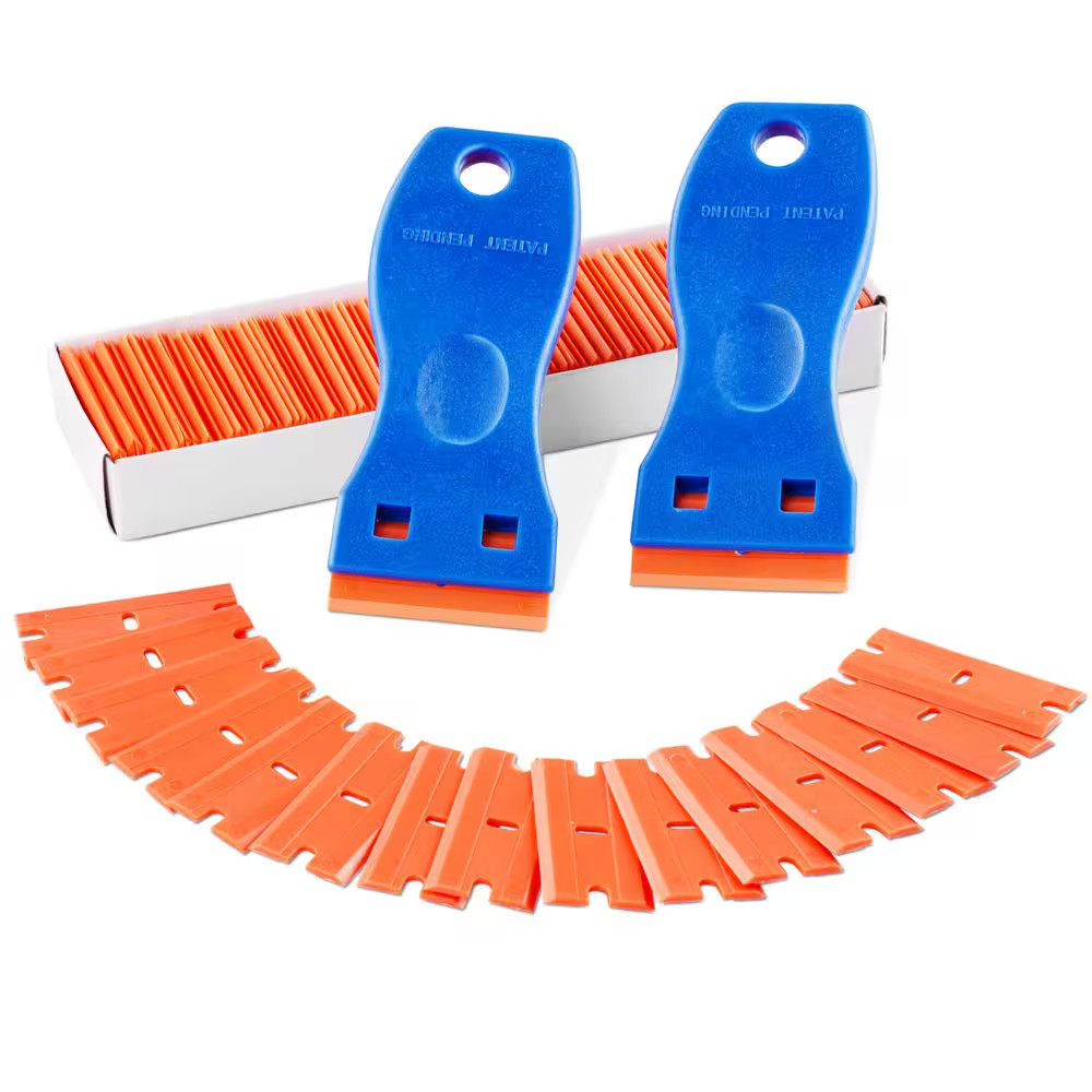 Plastic Razor Blade Scraper, 2PCS Scraper Tool, 120PCS Plastic Blades, Cleaning