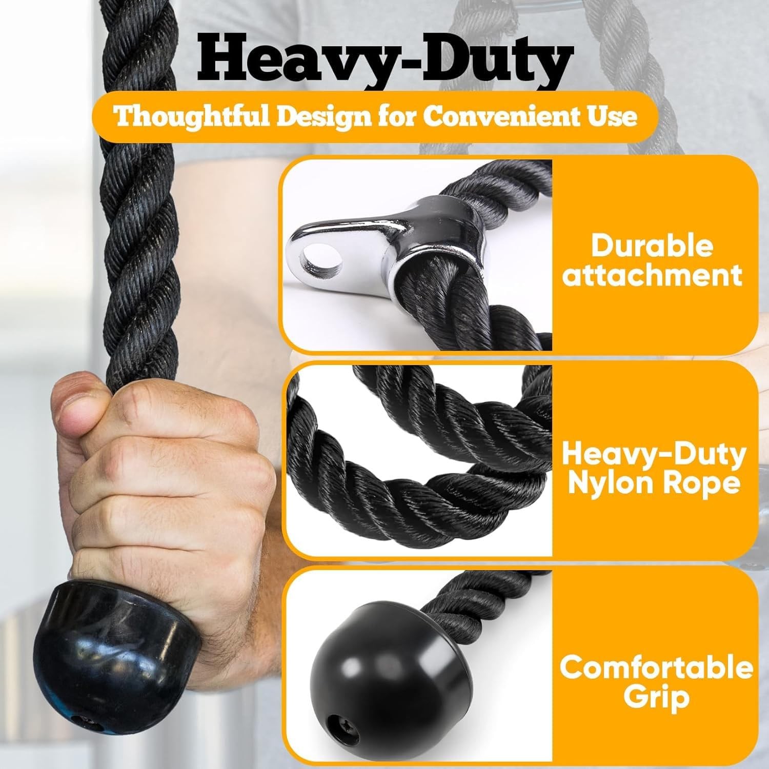 WKHOKI Double Length Tricep Pull Down Rope - 54 Inches Attachment for black