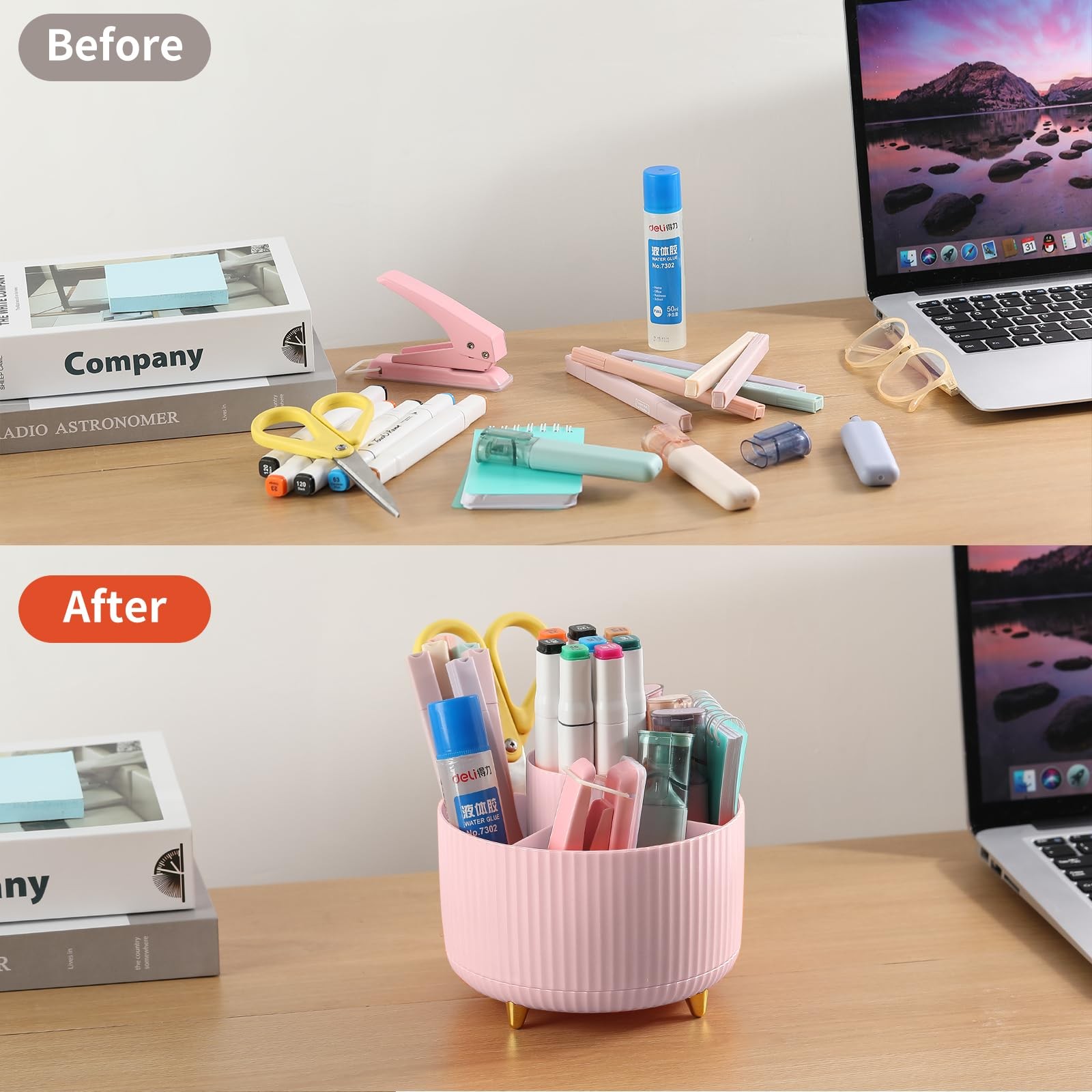 Desk Pencil Pen Holder, 5 Slots 360°Degree Rotating Organizers for Desk, Desk...