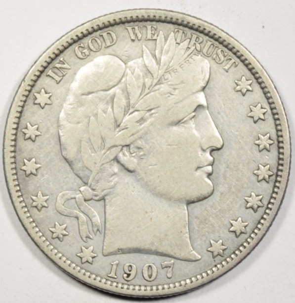 1907 BARBER HALF DOLLAR ~ FULL BOLD LIBERTY VF/VERY FINE!