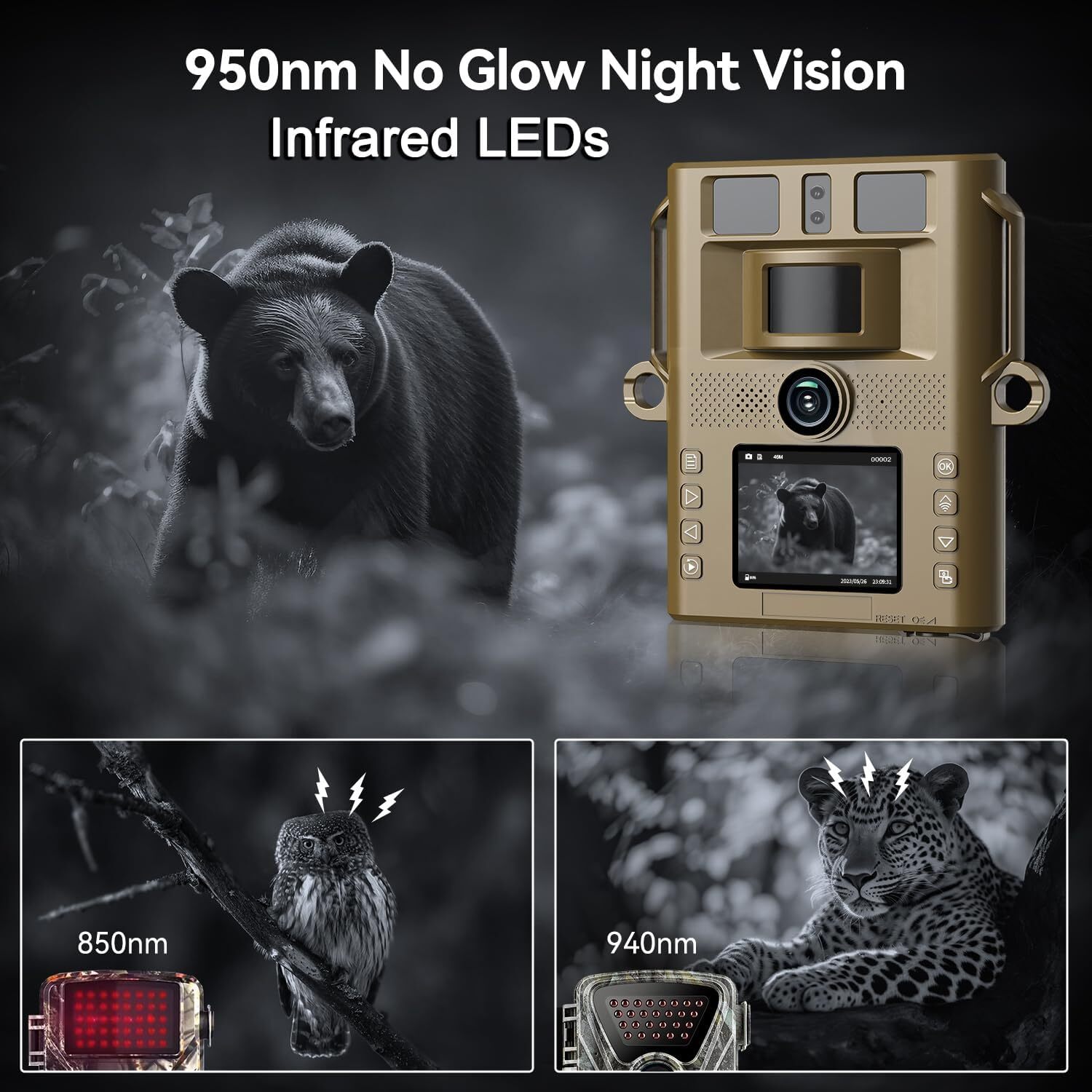 Trail Camera Solar Powered, 46MP 4K Game Wildlife Camera WIFI Night Vision