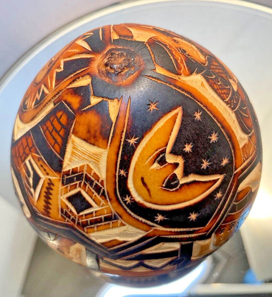 Vintage Peruvian Hand Carved Music Gourd Folk Art Gourd Peru Life Culture