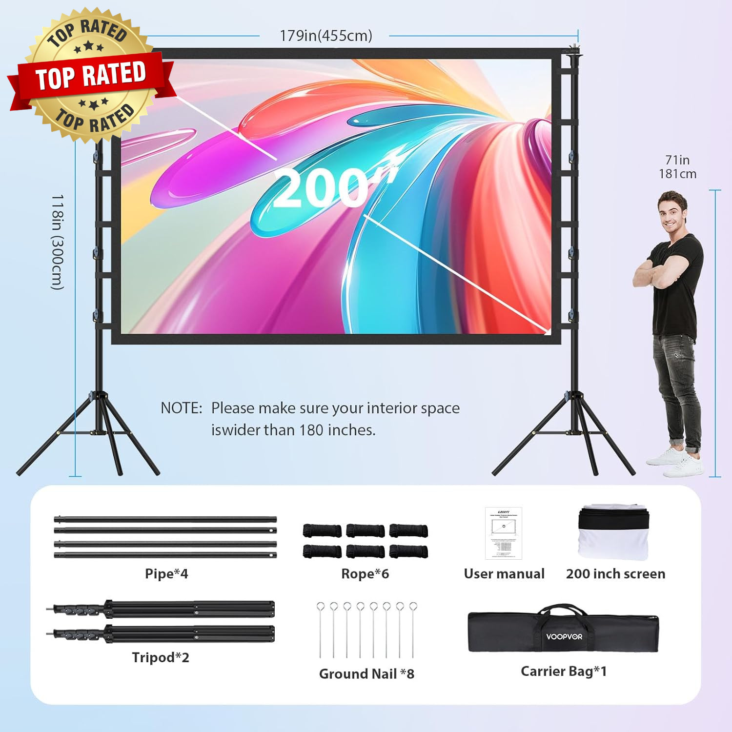 200 Inch Projector Screen with Stand: 16Ft Portable Large Projection Screen and