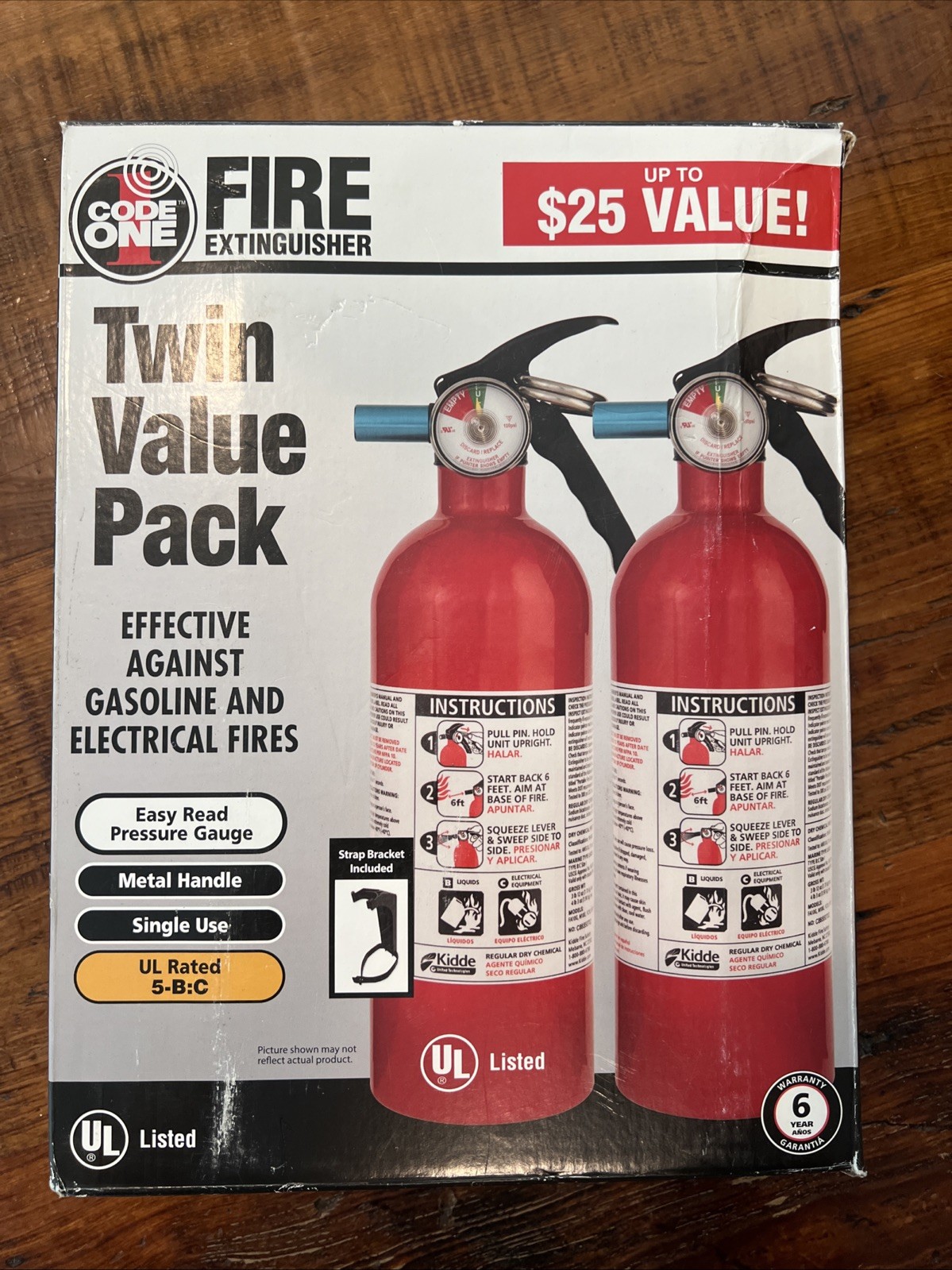 Fire Extinguisher Kidde Code One 5-B:C Disposable Chemical Home Shop Auto 2 Pack