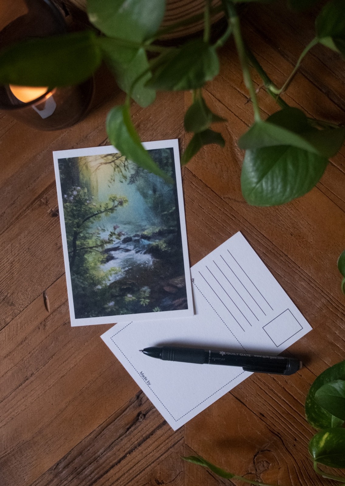Nature Forest Stream Art Postcard 4x6 Inch | Landscape Painting Print | Fine Art