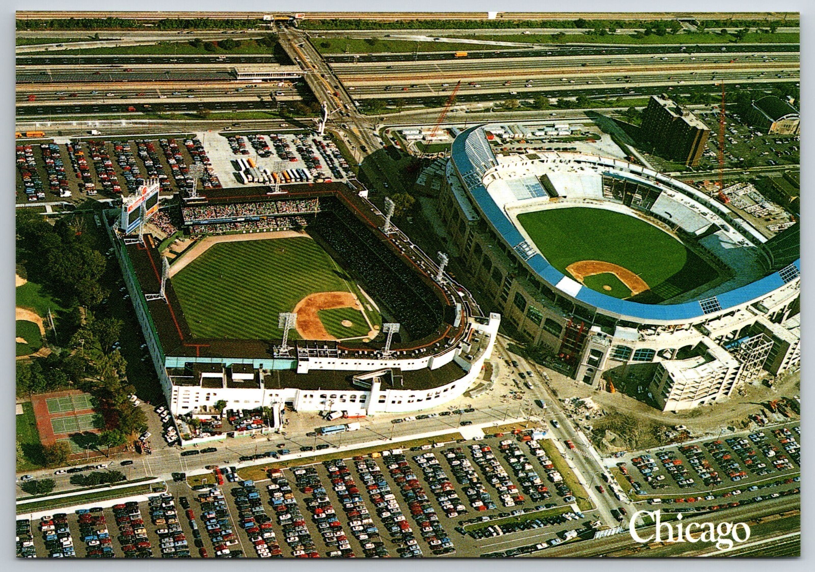 Aerial of Old & New Comisky Park, Chicago, Illinois  6.5 x 4.5" Postcard