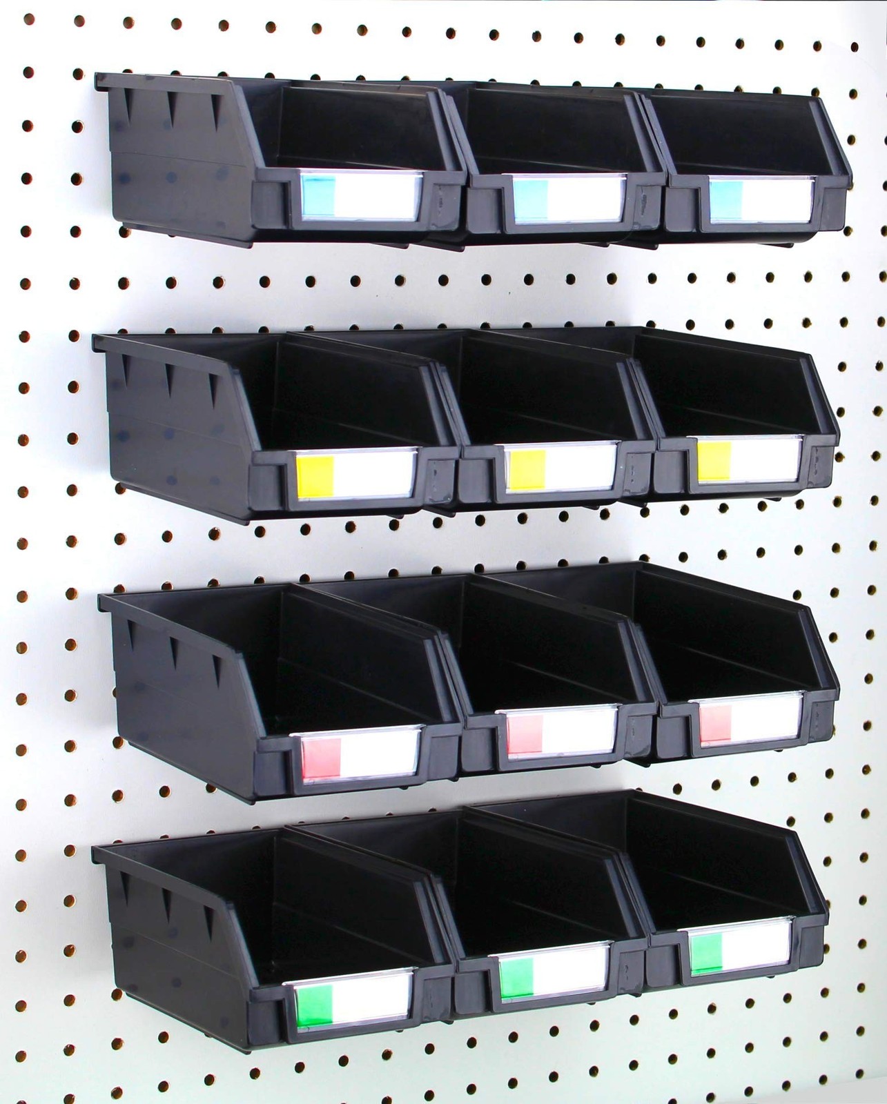 Pegboard Bins – 12 Pack Black Extra Large - Hooks to Any Peg Board - Organ