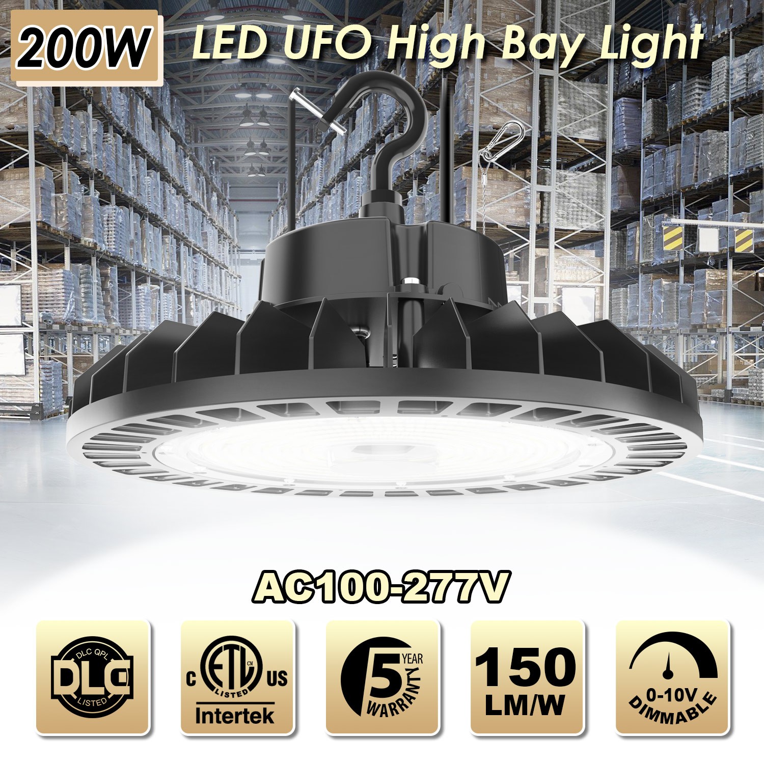 200W UFO Led High Bay Light Commercial Warehouse Shop Lighting 30,000Lumen 5000K