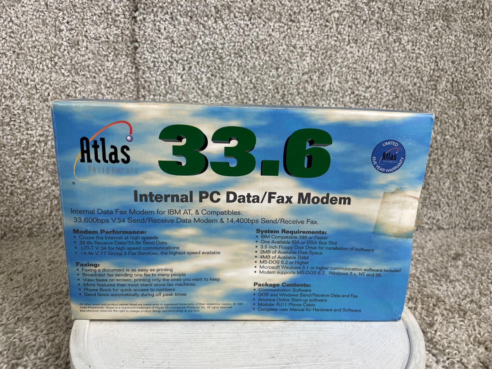 Vintage Atlas Peripherals 33.6 Internal PC Data/Fax Modem