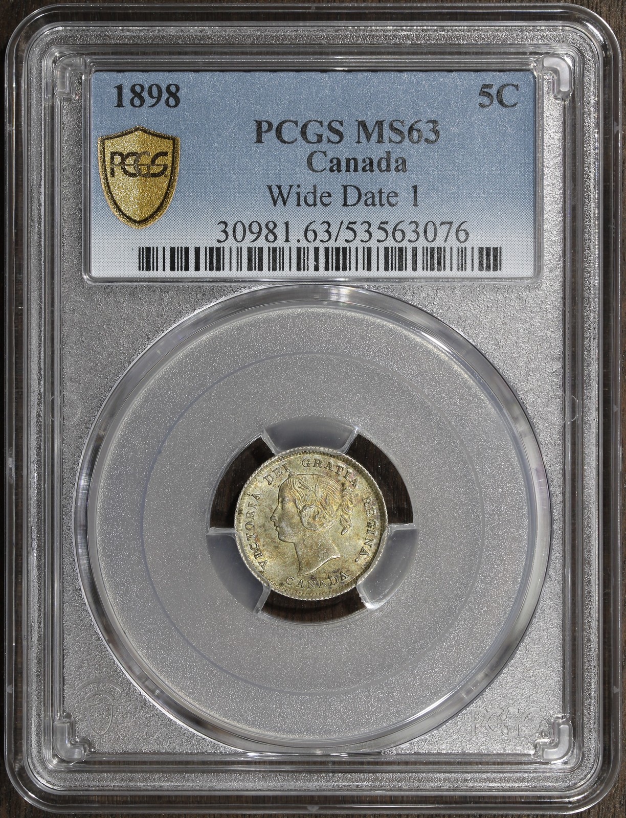 1898 (MS63) Canada Silver 5 Cents 5C PCGS - Wide Date, Choice UNC