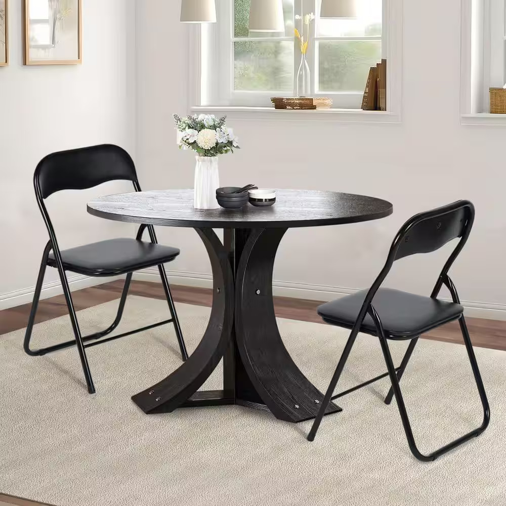 MAGOIU Black Plastic Metal Folding Utility Chair with Padded Seat and Steel Fram