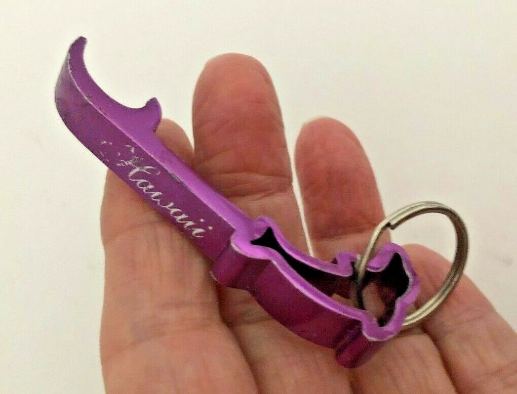 HAWAII Purple Metal DOLPHIN Bottle Opener KEYCHAIN  3" Long Aluminum