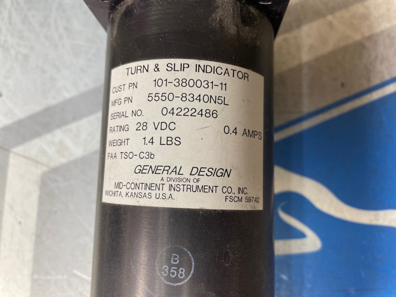 Turn & Slip Indicator 101-380031-11 Removed Working