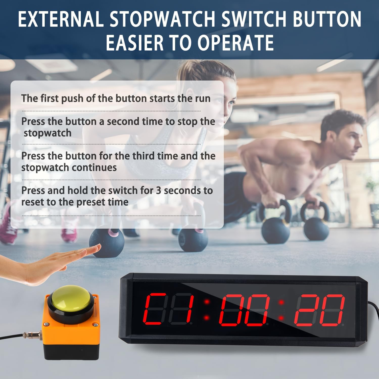 Fitness Timer with Stopwatch Button, Suitable for School/Exam/Home Exercise/Gym/