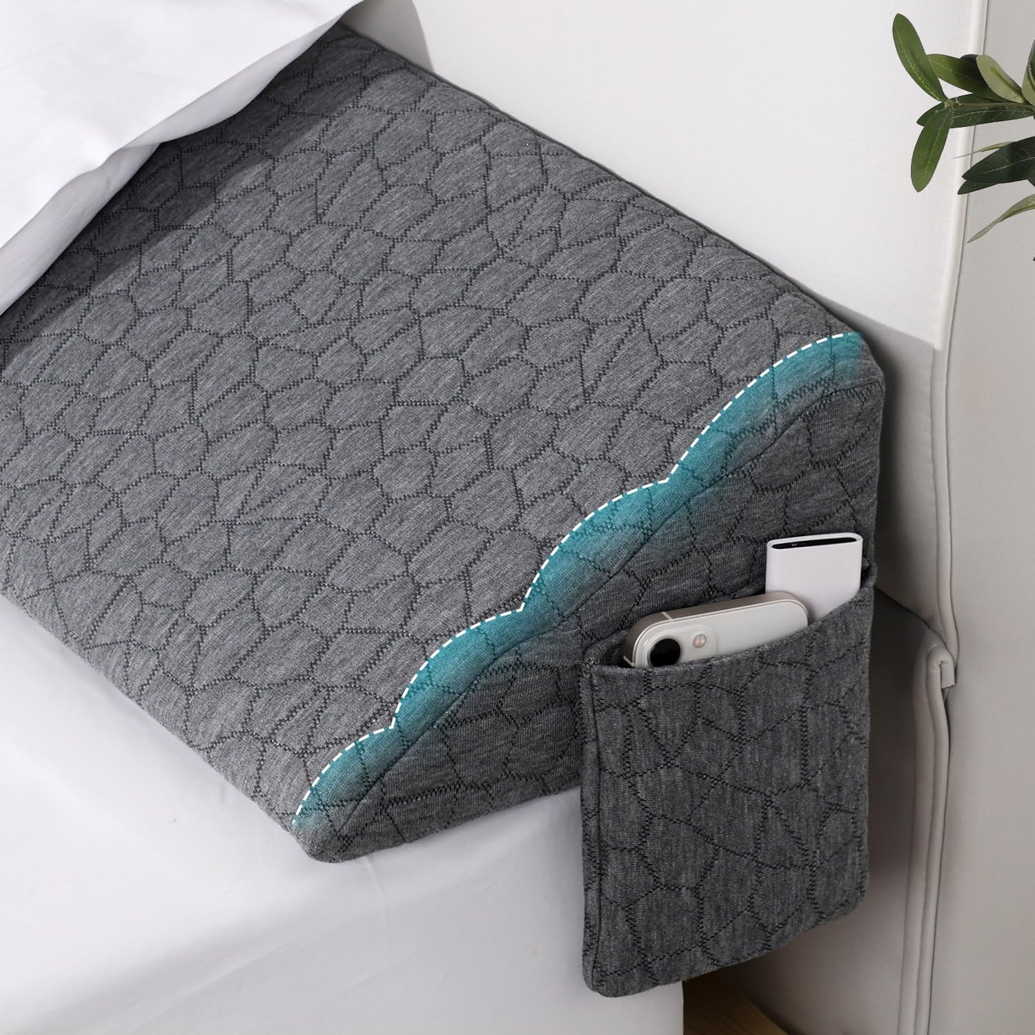 Teemour Twin XL Wedge Pillow Grey Pockets