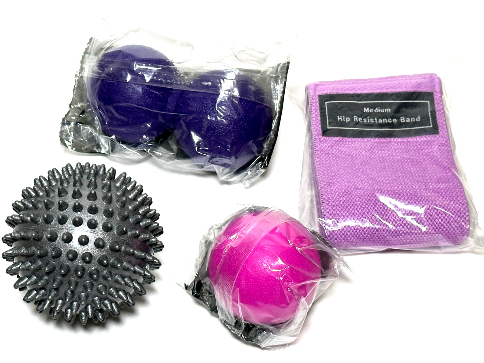 3 New Pack Of Massage Balls And 1 Hip Resistance Purple Medium Band