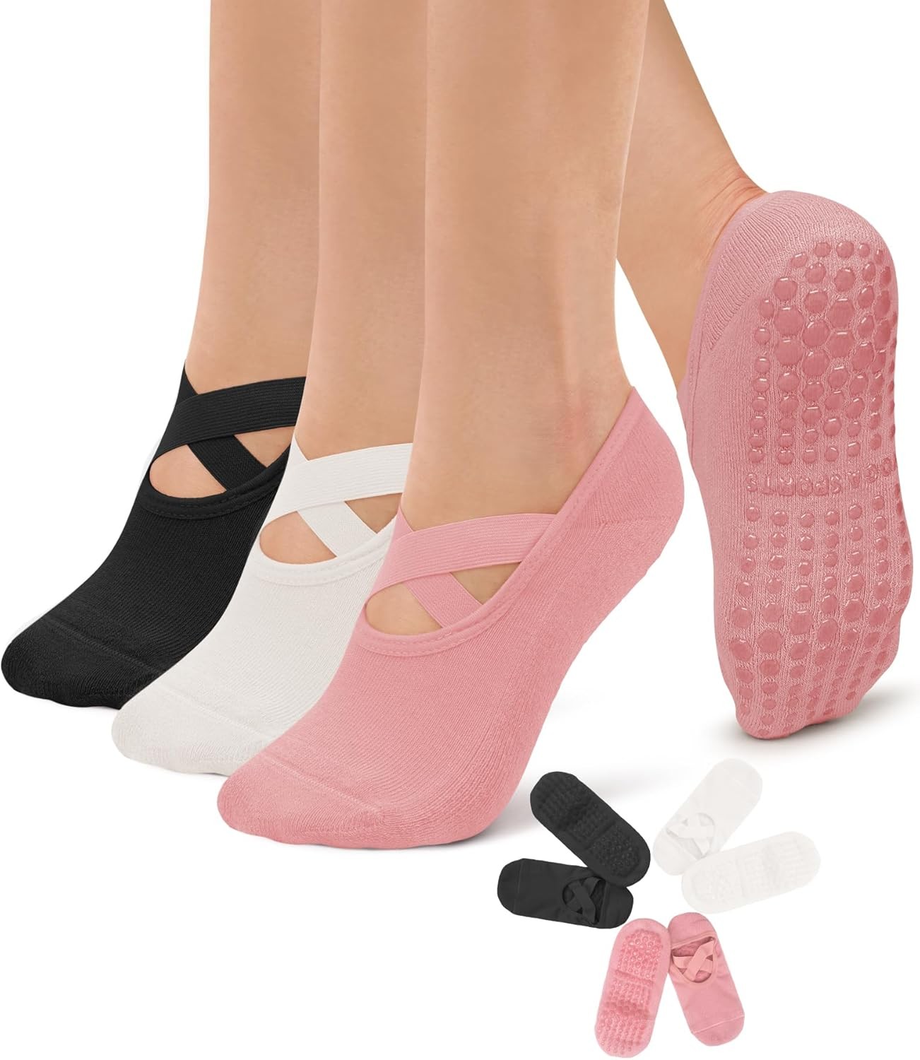 Diu Life Pilates Socks 3 Pack Non Slip Grip Yoga Barre Ballet Dance Women