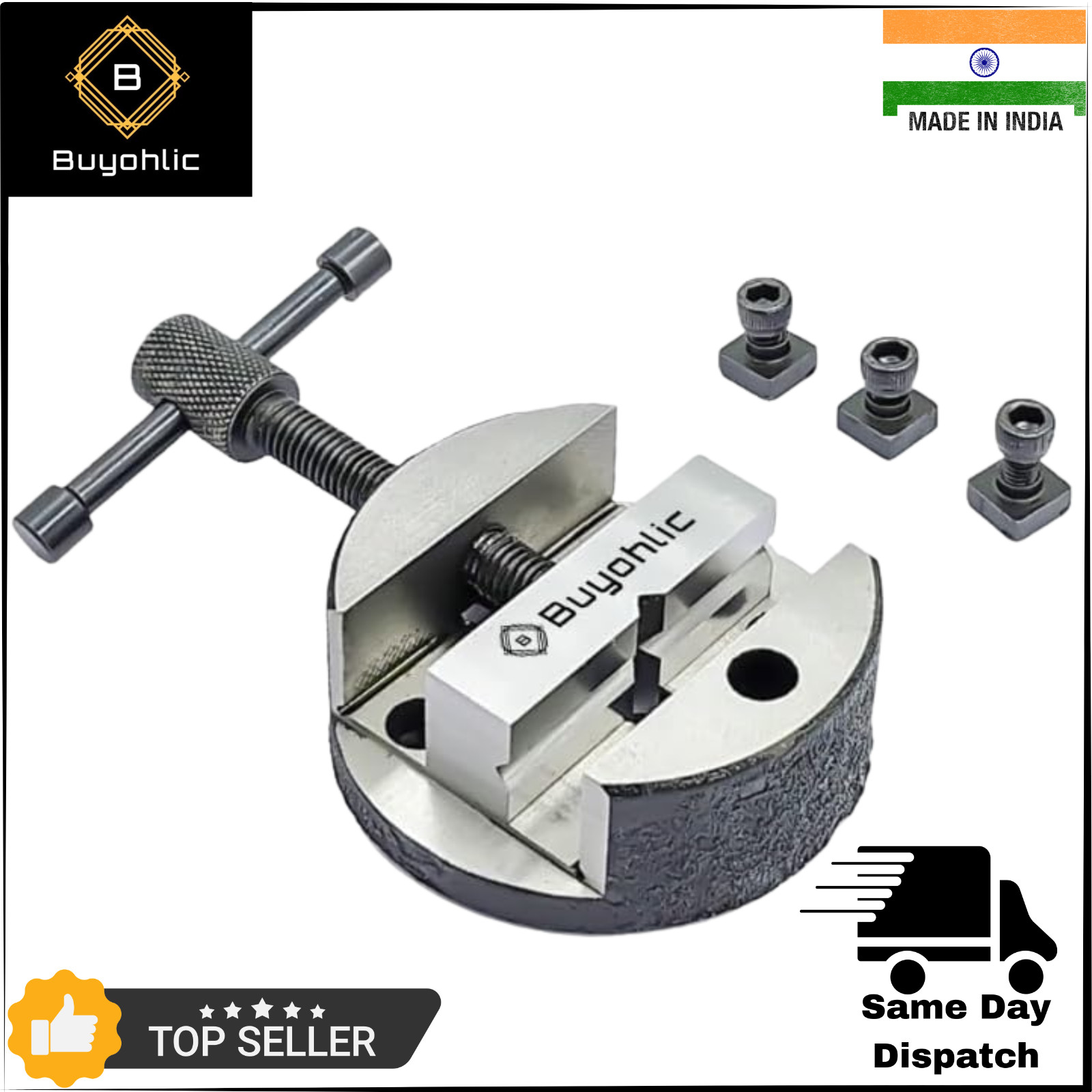 Round Vise Vice for 3" & 4" Rotary Table + 3 Fixing Tee Nut-Milling Tool