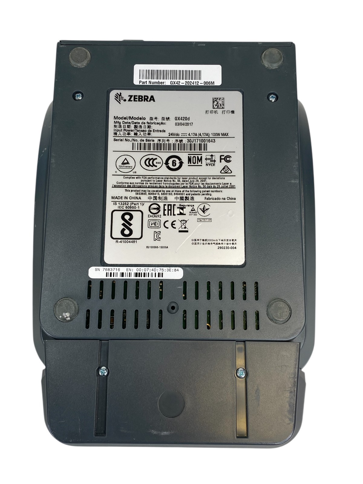 Zebra GX420Rx Thermal Label Printer Label Maker Desktop GX42-202412-006M