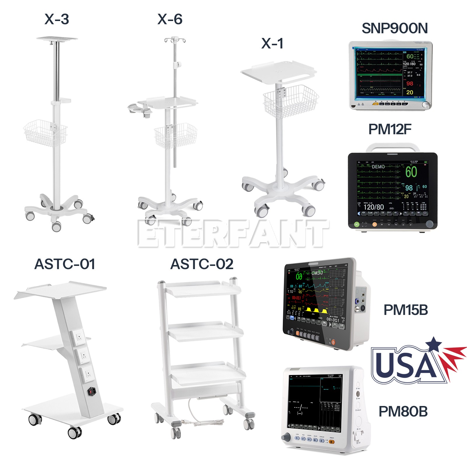 ETERFANT Trolley Mobile Cart Rolling Cart/Patient Monitor For Hospital ICU CCU