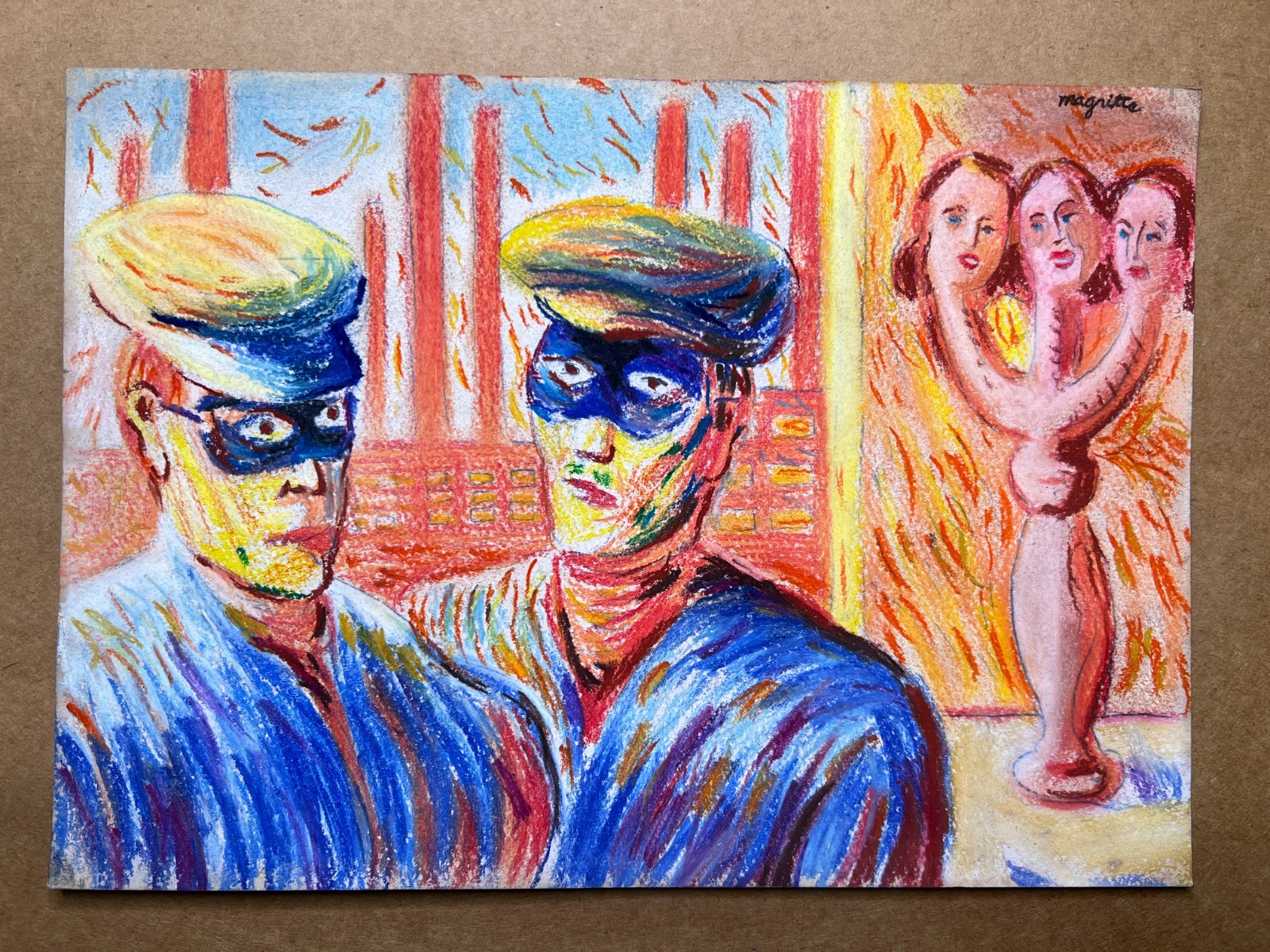 Rene Magritte (Handmade) Drawing On old Paper Signed & Stamped Mixed Media