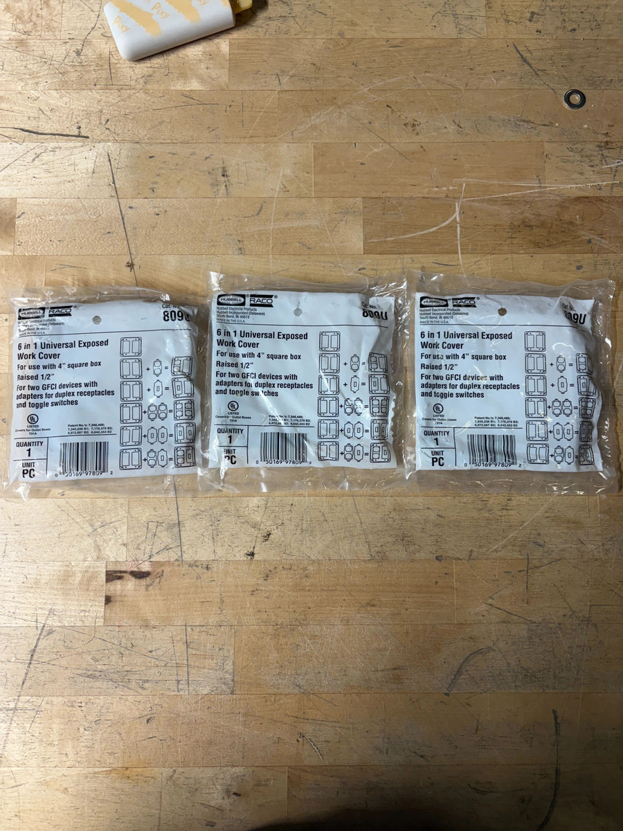 NEW LOT OF 3 RACO 809 4 IN SQUARE UNIVERSAL EXPOSED WORK COVER 6-IN-1 PLATES