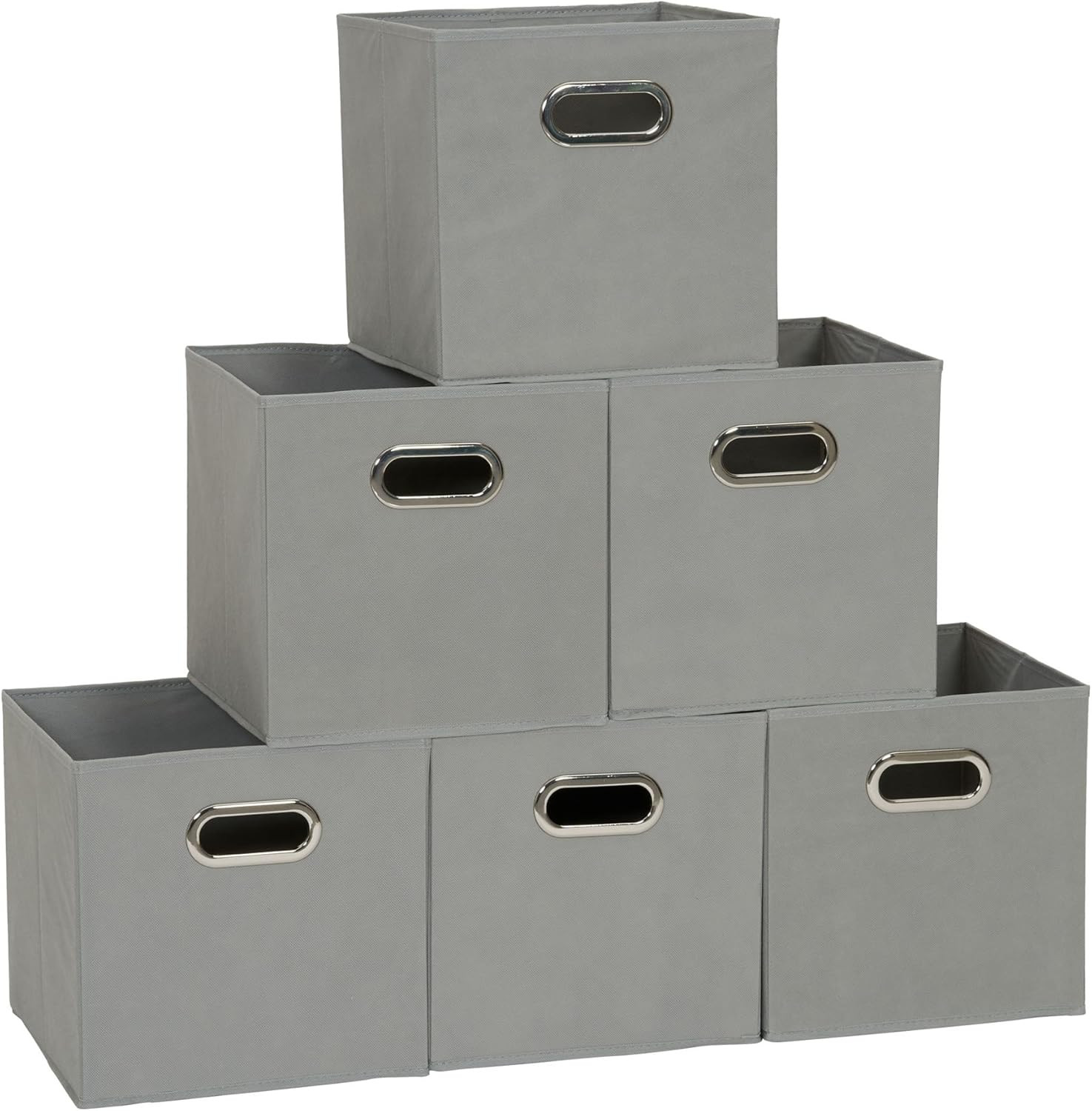 Fabric Storage Bins 6 Piece Set, Strong Poly-Woven Fabric, Sturdy Chipboard S...