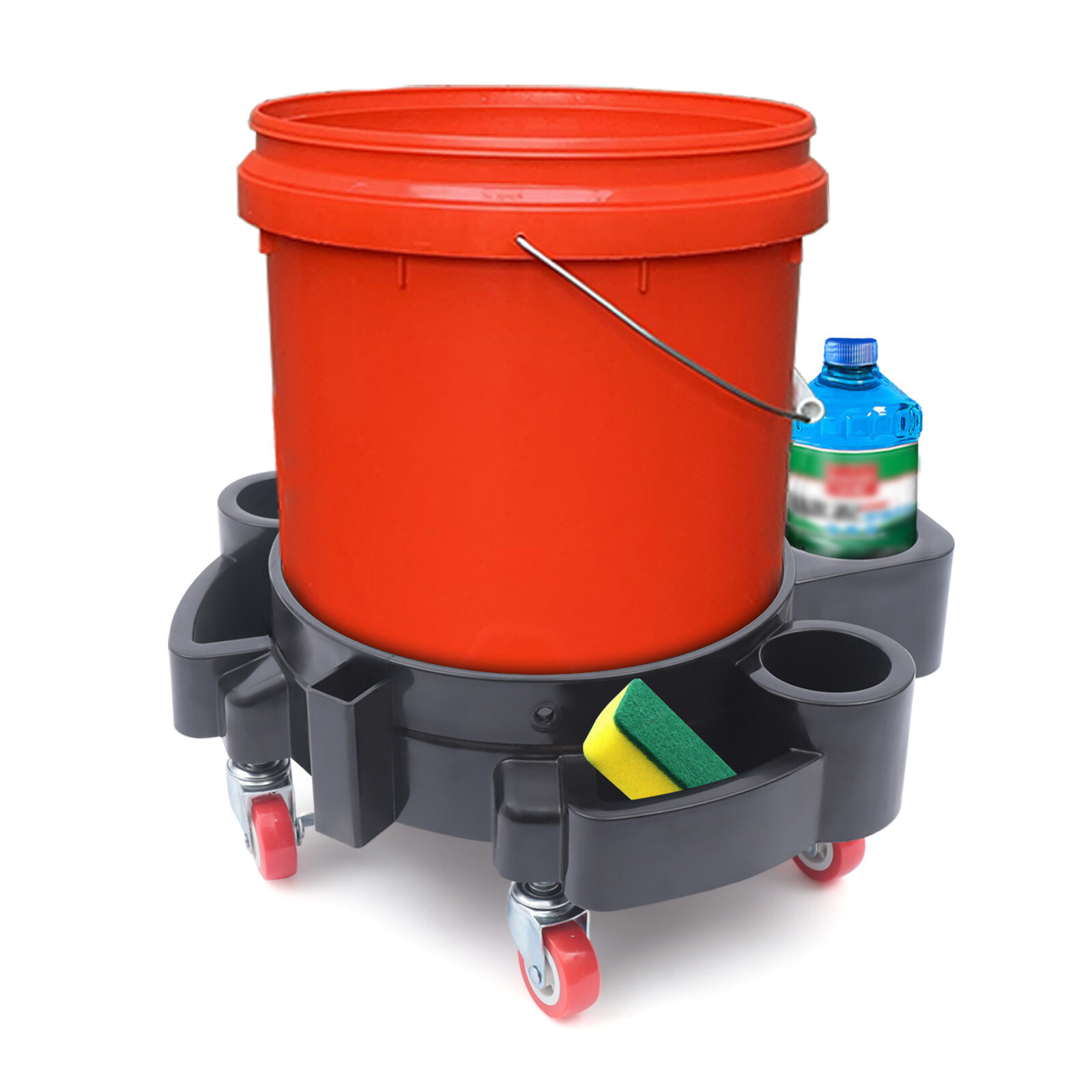 Rolling Car Wash Dolly Cart For Bucket Detailing Cleaning Kits Holder Heavy Duty