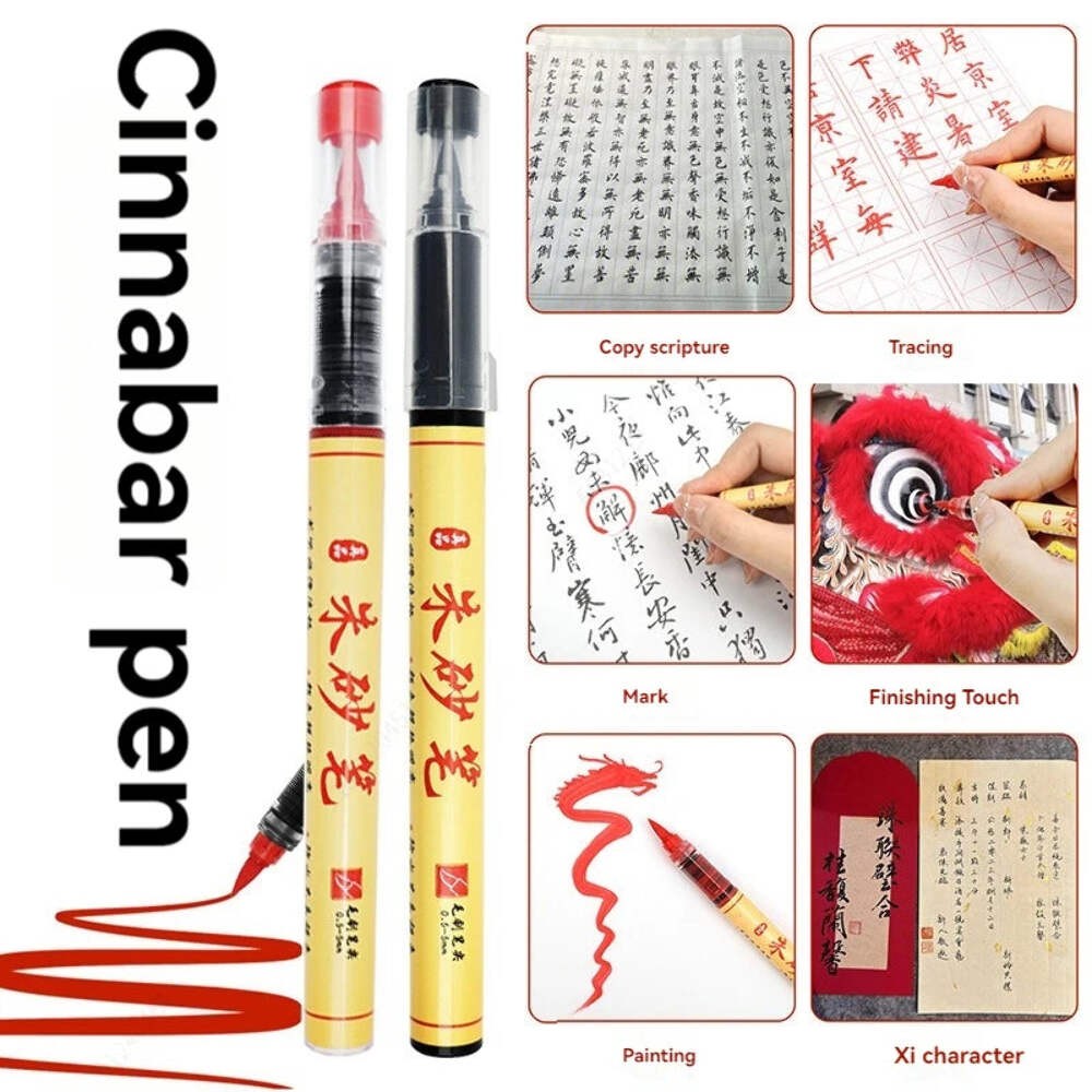 5 Pack Specialist Cinnabar Brush Writing Blessing Pens for Calligraphy Practice