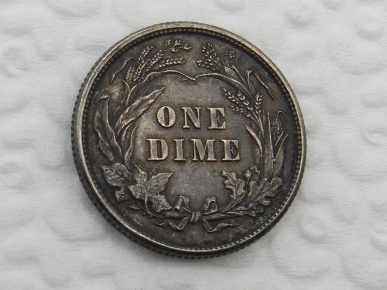 1892 P Barber Dime - AU - Beautiful Dark Toning - Sharp Strike