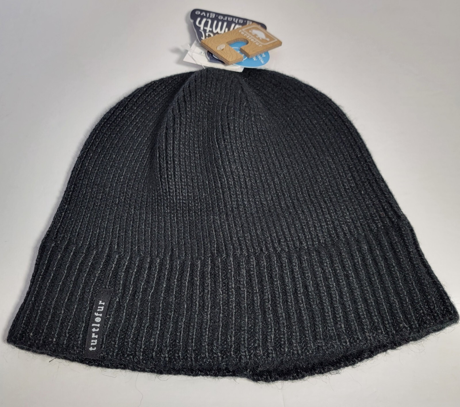 Turtlefur Black Knit Cuffed Explorer Beanie One Size Unisex