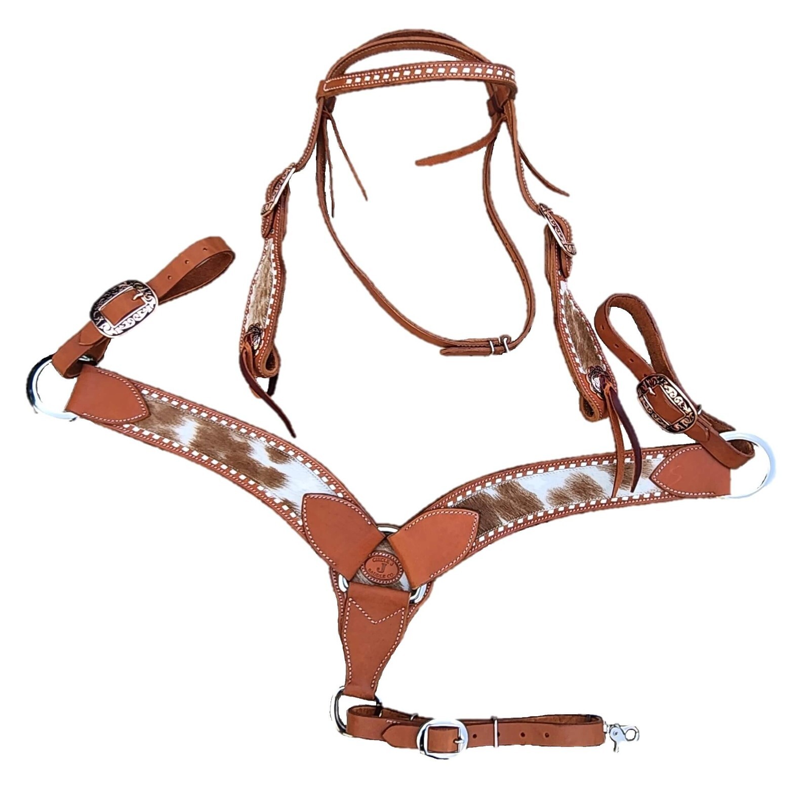 New Western Brown Color Roping Leather Breast Collar/Browband Bridle w/Cow Hide