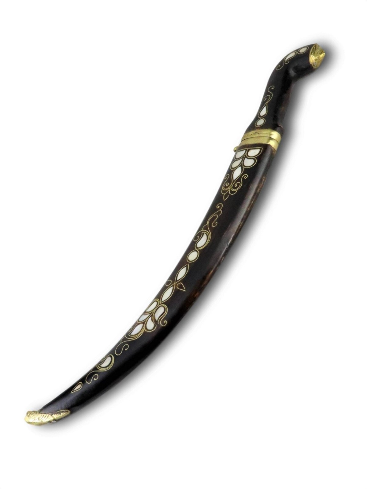 Handmade Curved  Mother-of-Pearl Inlaid Wooden Dagger, Turkish Handmade Sword