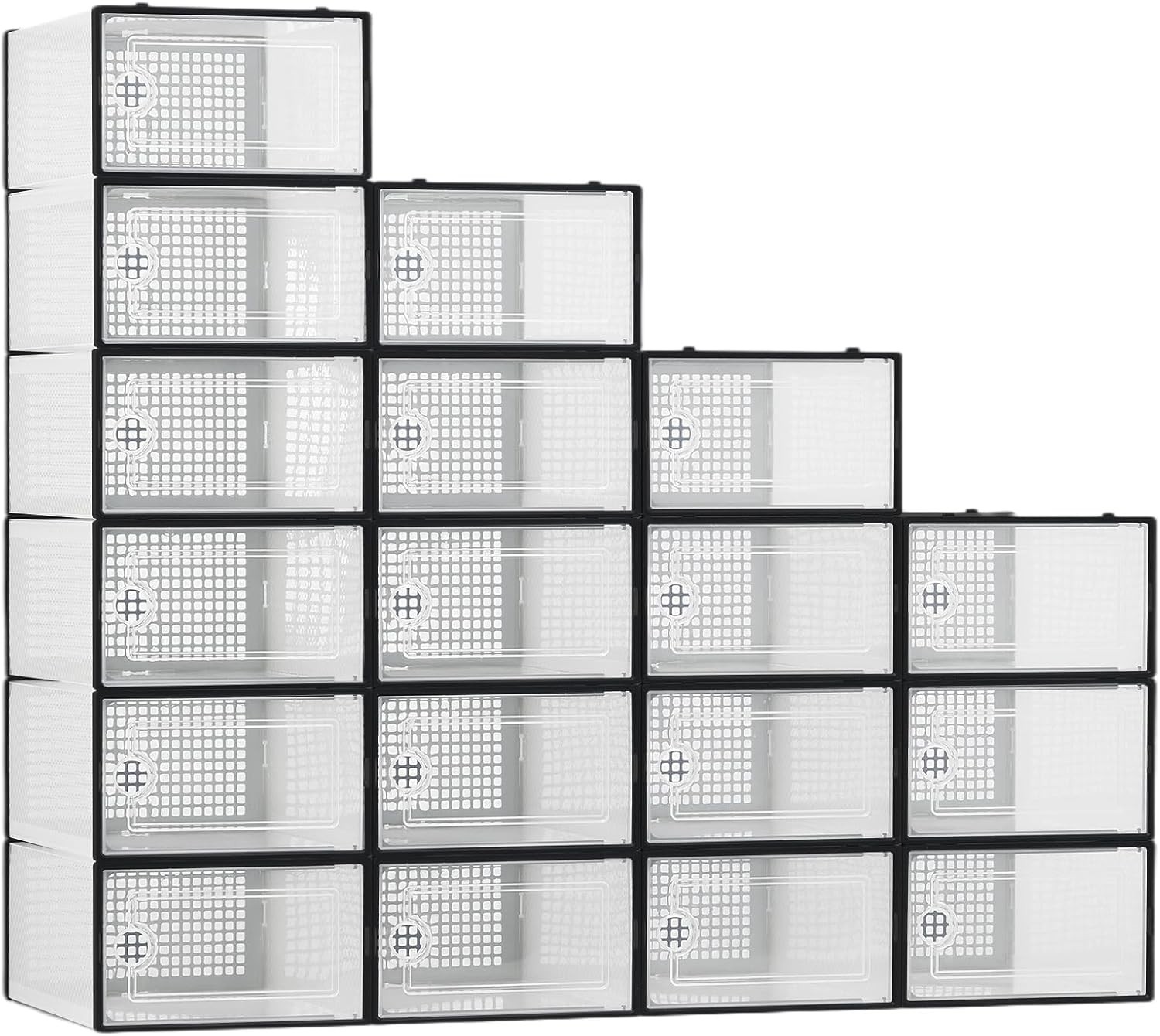 18 Pack Clear Shoe Boxes Stackable Plastic Shoe Storage Organizer w/ Door