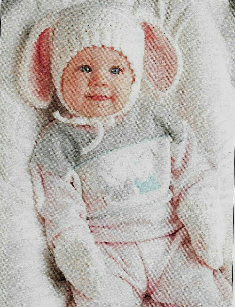 BUNNY HAT & MITTENS BABY DIGEST SIZE CROCHET PATTERN INSTRUCTIONS